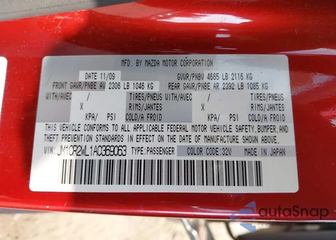 2010 Mazda 5 from USA, damaged, VIN JM1CR2WL1A0369063